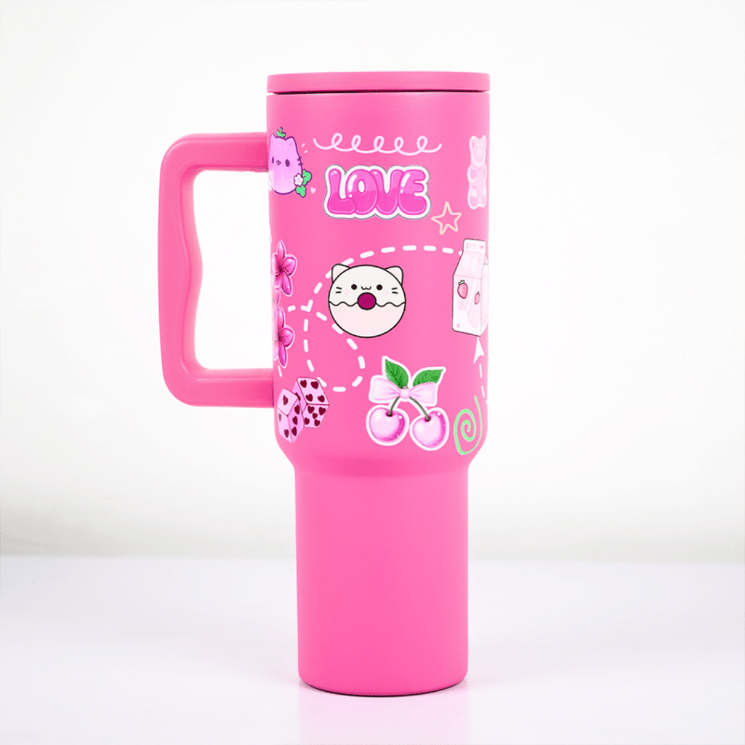 “Hot Pink Love Doodle Tumbler – Leak-Proof & Stylish” - Memories InsitePINK LOVE DOODLE TUMBLER-40 OZ